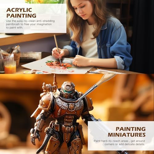 Golden Maple Miniature Paint Brushes, 15PC Model Brushes Micro Detail Paint Brush Set, Fine Detailing for Acrylics, Oils, Watercolors & Paint by Number, Figurine (Wooden)
