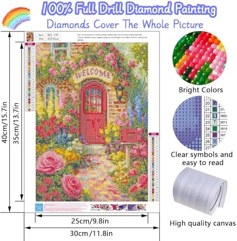 Welcome Spring Flower Diamond Art Kits for Adults, Diamond Painting Kits for Adults for Beginners, DIY Diamond Dots Art Kits, 5D Full Round Drill Gem Art Painting Kits for Home Wall Decor, 12x16in