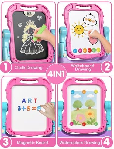 Lehoo Castle Easel for Kids 3-5, Magnetic Chalkboard Whiteboard(Pink)