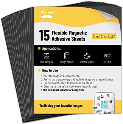 Mr. Pen- Adhesive Magnetic Sheets, 8" x 10", 15 Pack, Cuttable Magnets Flexible Magnet Sheets with Adhesive for Crafts Photos, Classroom Decorations, Easy Peel and Stickers for Planning