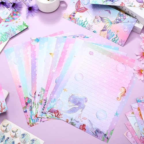 TaoBary 160 Pcs Mermaid Stationery Paper and Envelopes Set, 8.5 x 11''