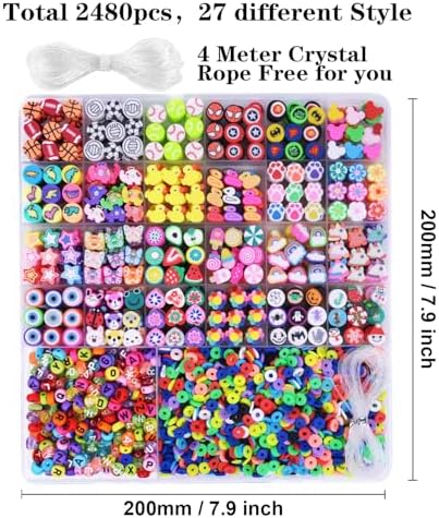 BBita 2480pcs Polymer Clay Beads Charms for Bracelets Making Kit Cute Fun Charms Beads Friendship Bracelet Making DIY Arts Crafts Birthday Gifts Toys for Kids Girls Age 6-13