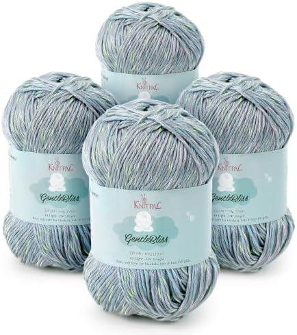 GentleBliss DK Acrylic Soft Baby Yarn, 4-Pack (880Yds/400G),Light Gray