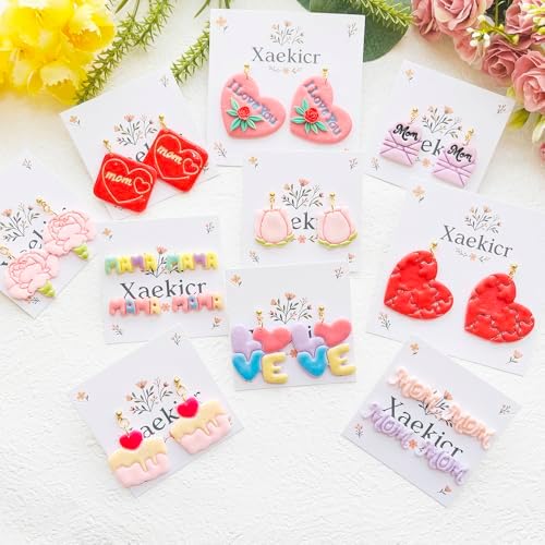 Mother’s Day Polymer Clay Cutters & Stamps Set - 10pcs Sharp & Durable Mom, MAMA, LOVE, Puzzle Heart, Envelope & Cake Shapes for DIY Earring Jewelry Making, Soft Clay Crafts & Holiday Supplies
