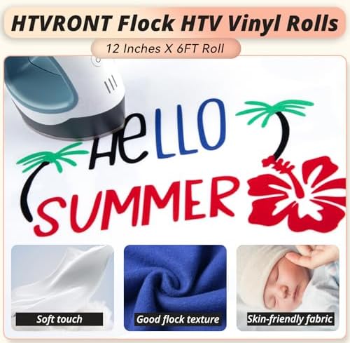 HTVRONT White Flock HTV Vinyl, 12 x 6FT White Flock Heat Transfer Vinyl