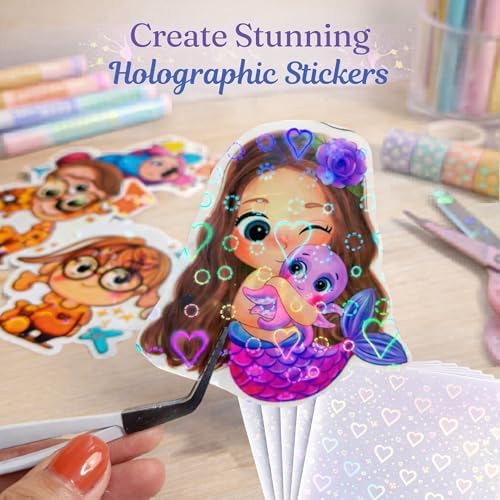 Bleidruck 25 Sheets Hearts Clear Holographic Laminate Sheet Adhesive Paper | Transparent Cold Laminate Sheets Holographic Sticker Paper A4 Waterproof for Documents, Photos, Festivals, No Machine Needed