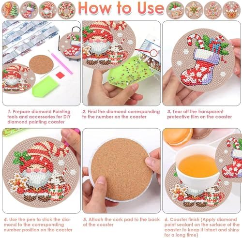 ijbnhd 8 Pcs Christmas Diamond Painting Coasters Kits Diamond Art Coasters