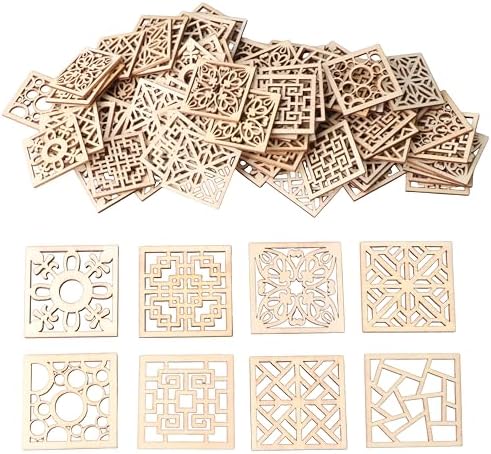 100Pack Wooden Embellishments Flower Cutouts 4x4 cm Blank Wedding Decoration Wooden Ornaments Wood Crafts Chips for DIY Crafts Gift Tags