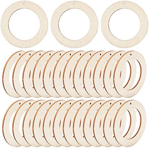 Elecrelive 50Pcs Small Flat Wood Rings 1.65 Inch Wooden Earring Charms