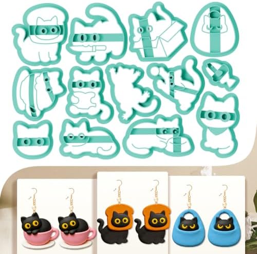 14Pcs Cat Polymer Clay Cutters Set Clay Earrings Cutters for Adults Polymer Jewelry Cutter with Earrings Accessories DIY Craft Supplies