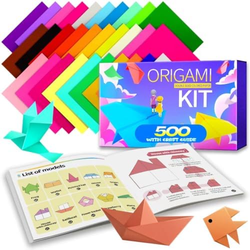 Praisebank Origami Paper, 500pcs 6x6 inch, Double Sided Color, Origami Kit with Guide instruction for Crafts
