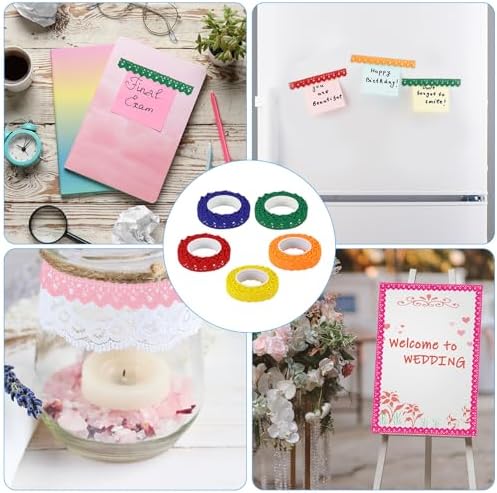PATIKIL 0.6" Wide 2 Yards Self-Adhesive Lace Tape Lace Ribbon, 3 Pack Cotton Washi Trim Stickers Masking for Craft Scrapbooking DIY Card Making, 3 Colors