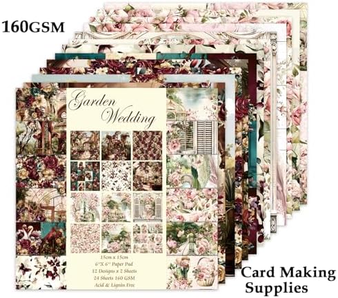 Scrapbook Paper, 24 Sheets 6"×6" 160gsm Single-Sided Patterned Cardstock