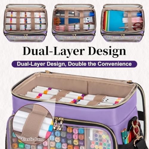 Large Double-Layer Marker Organizer Case for 200-300 Marker, Purple