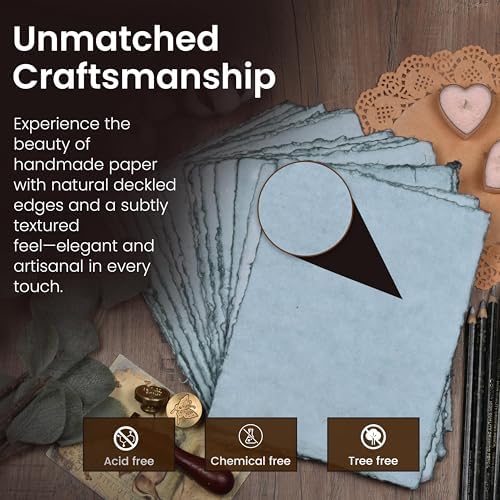 LEATHER VILLAGE Grey Deckled Edge Watercolor Paper 25 Sheets 4x6 Inches