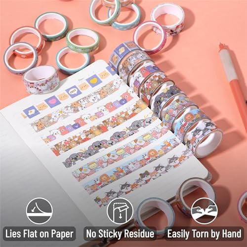 Mr. Pen- Cute Washi Tape Set - 24 Rolls Kawaii Animals Gold Foil Decorative