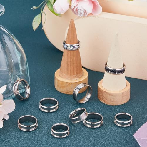 SUNNYCLUE 1 Box 18Pcs Stainless Steel Grooved Finger Ring US Size 7/8/9/10/11/12 Core Blanks 8mm Wide Empty Round Grooved Inlay Ring Blanks for Jewelry Making Kits Men Women DIY Craft Supplies