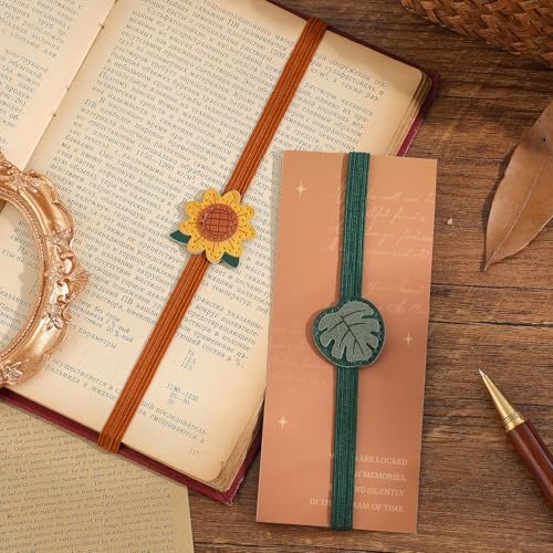 2PCS Vintage Elastic Leather Bookmark for Women, Elastic Bands Leather Book Marks, PU Bookmarks Planner Accessories, for Book Lover, Reader, Hardcover Journals, Notebooks, Planners, Binders