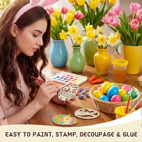 Blulu 100 Pcs Wooden Snowflake Ornaments, Easter, Natural, 3.1 in