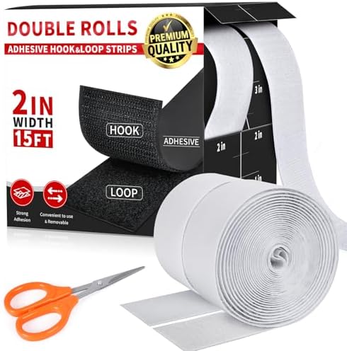 2 Inch x 15Ft Hook and Loop Strips with Adhesive, Double Sided Self Adhesive, Nylon Self Tape for Home Office School and Crafting (White, 2 in x 15Ft)