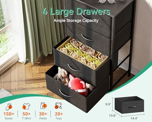 AODK Small Dresser for Bedroom with 4 Storage Drawers, Black