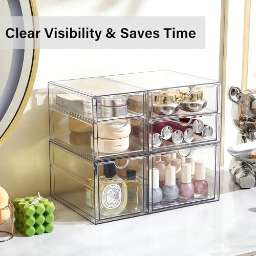 Prsildan Acrylic Makeup Organizer Clear Storage Drawer with 6 Small Drawers