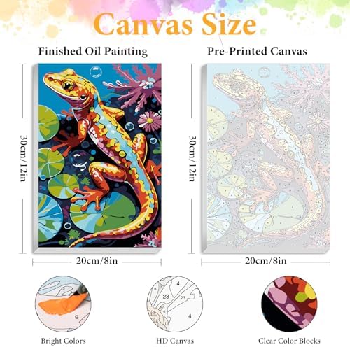 Framed Paint by Numbers Kit for Adults, Colorful Lizard Design 8x12 Inch