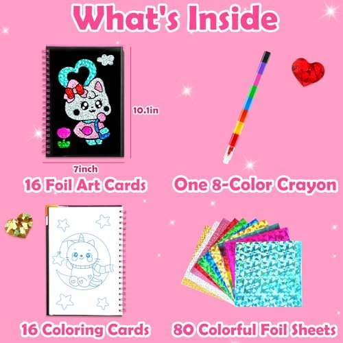 FUNNYB&G Foil Art Craft Kit for Kids, Sparkly Birthday Gift Toy for Girls | No Mess, Kids Ages 4-10 Create Sparkling Artwork, A Creative Gift for Birthdays, Holidays, Travel Activities,Screen-Free Fun