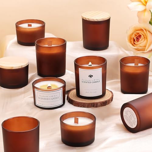 Forsted Amber Candle Jars with Lids, 16 Pcs Containers for Making Candles