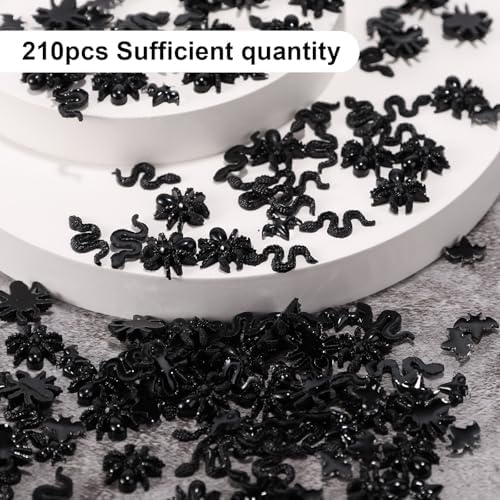 210pcs Halloween Mini Resin Creatures, Miniature Bats Snakes Spiders