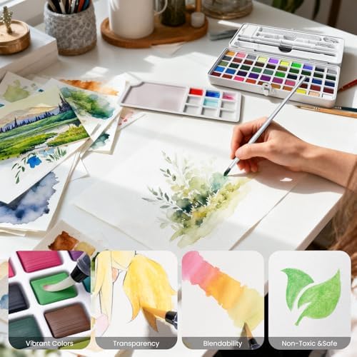 JusArt 50 Colors Watercolor Paint Set,Art Supplies Portable Paint Art Kit