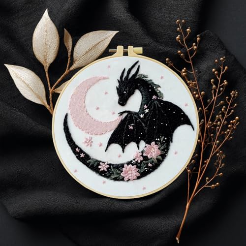 JOZYSH Black Dragon Handmade DIY Embroidery kit,Suitable for Adult Beginners,Includes Embroidery Cloth, Instructions, Embroidery Frame and Needle and Thread, Suitable for Holiday Gifts (Dragon)