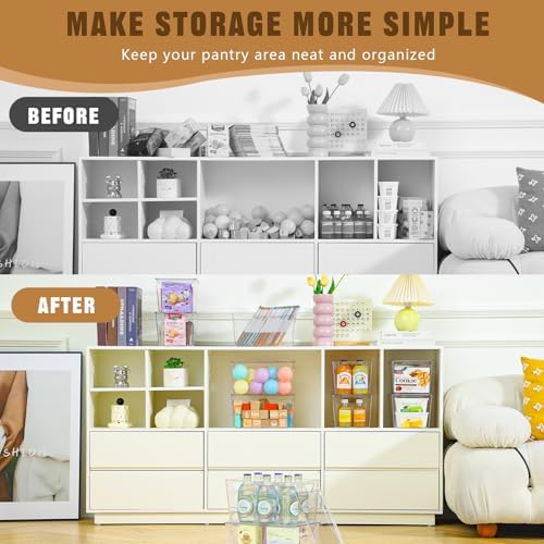 Freebat 6 Pack Clear Storage Bins with Lids, 7 Quart Pantry Organizer Bins