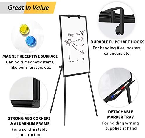 Maxtek Easel Whiteboard 36 x 24, Stand Tripod with Height Adjustable, Black