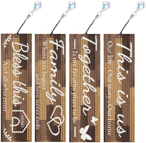 Mandun 4 Pcs Diamond Painting Bookmark Kits, Special Shaped Diamond Art Bookmarks with Pendant, DIY Inspirational Diamond Art Bookmarks with Tassels Crafts Gifts Supplies