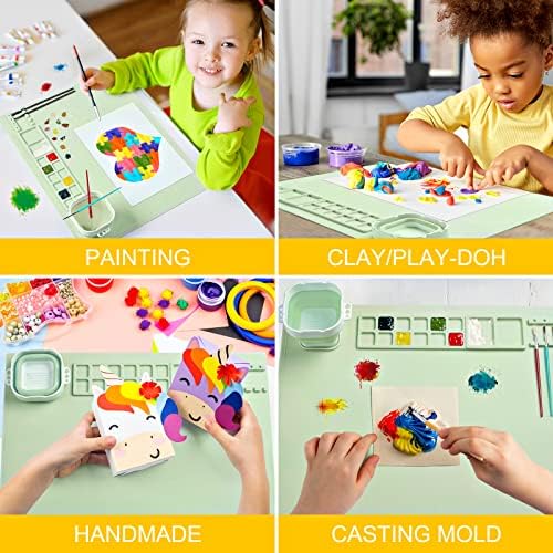 Silicone Painting Mat, Art Mat with Cup and Paint Brush Cleaner Tool