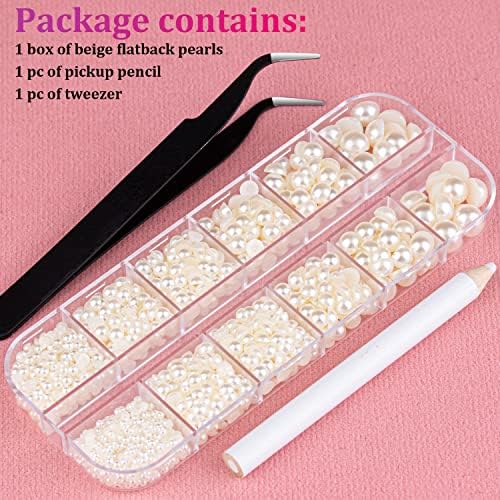 Belleboost Flatback Pearls for Nails Beige Pearl Nail Charms and Gems