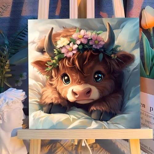 Reivworl Framed Cow Paint by Numbers Kit for Adults Beginner 10×10 inch