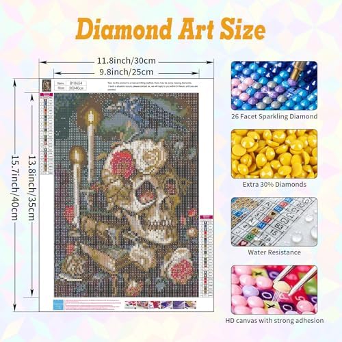 Skull Diamond Art Kits for Adults Beginners 12x16 in, DIY Craft Gift