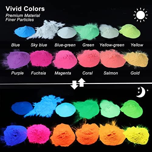 LET'S RESIN 12 Colors Glow in The Dark Pigment Powder for Resin - 20g/Jar | Epoxy Resin Luminous Pigments Long Lasting for Slime, Nails, Acrylic Paint, Halloween Decoration,Art,Crafts