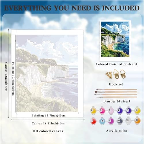 Alptiny Coastal Landscape Paint by Numbers Kit for Adults Beginner, Cliffside Beach Paint by Number Kits, DIY Seaside Oil Painting Kit for Relaxation & Home Decor, 16x20 Inch