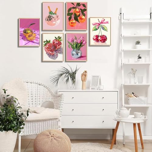 AIBOERL 6 Pack Diamond Art Kits for Adults,Disco Fruit Diamond Painting | Round Drill Disco Fruit Diamond Painting for Beginners DIY Rhinestone 5D Diamond dots(Gemstone Craft)Wall Art Gift 12x16IN