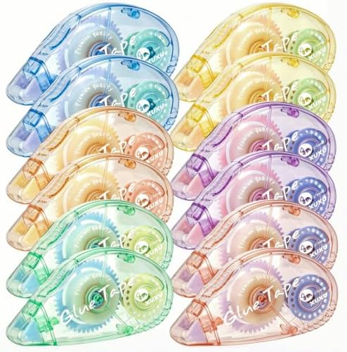 12 Pack Scrapbooking Tape Glue Tape Adhesive Dots Tape | Double Sided Tape Dispenser Runner for Crafts and Arts Projects (6 Color)