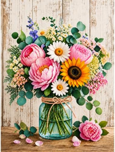 DPDP Diamond Art Kits for Adults - 5D Full Round Drill Flower Bouquet Craft with Tools, DIY Gem Artwork for Beginners, Home Wall Decor, 11.8 x 15.7 inch