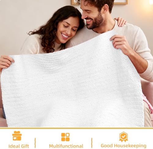 Aeelike Crochet Blanket Kit for Beginners, Easy Soft Crochet Kit, White