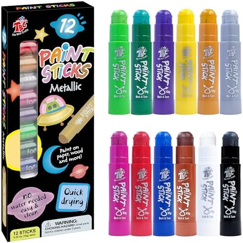 TBC The Best Crafts Paint Sticks,12 Colors Metallic, Washable, Non-toxic, Tempera Paint Sticks for Kids and Students