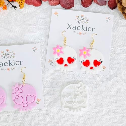 Xaekicr Heart Skull Polymer Clay Cutters for Earrings – 1pc Cute Skull Clay Earring Cutters, Polymer Clay Molds, Halloween Clay Tools