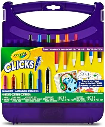 Crayola Clicks Art Set for Kids, Retractable NoDry Tips, Travel Activity Kit with Washable Markers, Pencils, Refills & Paper, Gift for Kids, Ages 4+