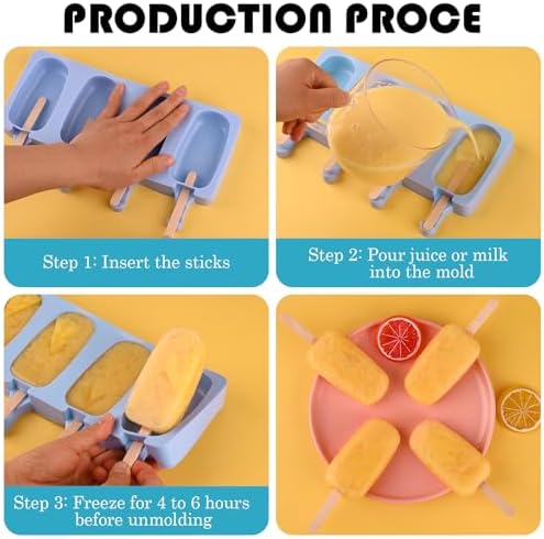 Sakolla Large Oval 4 Cavities Silicone Popsicle Molds, Set of 3