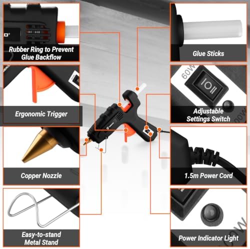 Hot Glue Gun Full Size: DEKOPRO 60/100Watt Dual Temp Hot Glue Gun Kit with 25 Glue Sticks, Organize Storage Case, Heavy Duty Heat Glue Gun Tool Set for Home Repair, Art & Crafts, DIY Black Orange